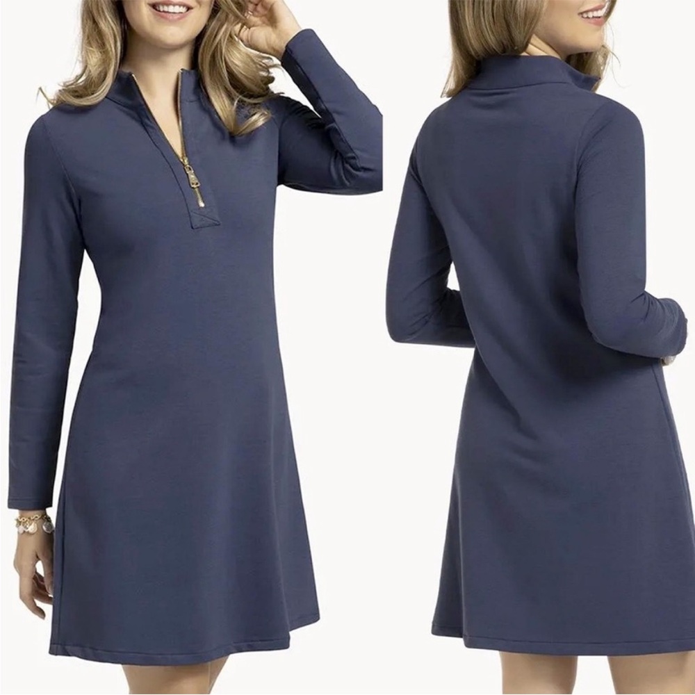 Spartina 449 Half Zip Popover Nora ponte Dress Navy Blue long sleeve XXL